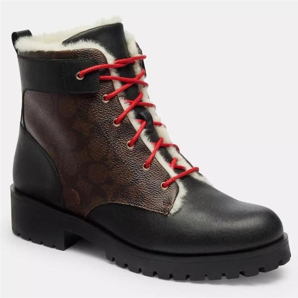 NWT Coach Lorraine Bootie In Signature Canvas and faux shearling lining size 9
